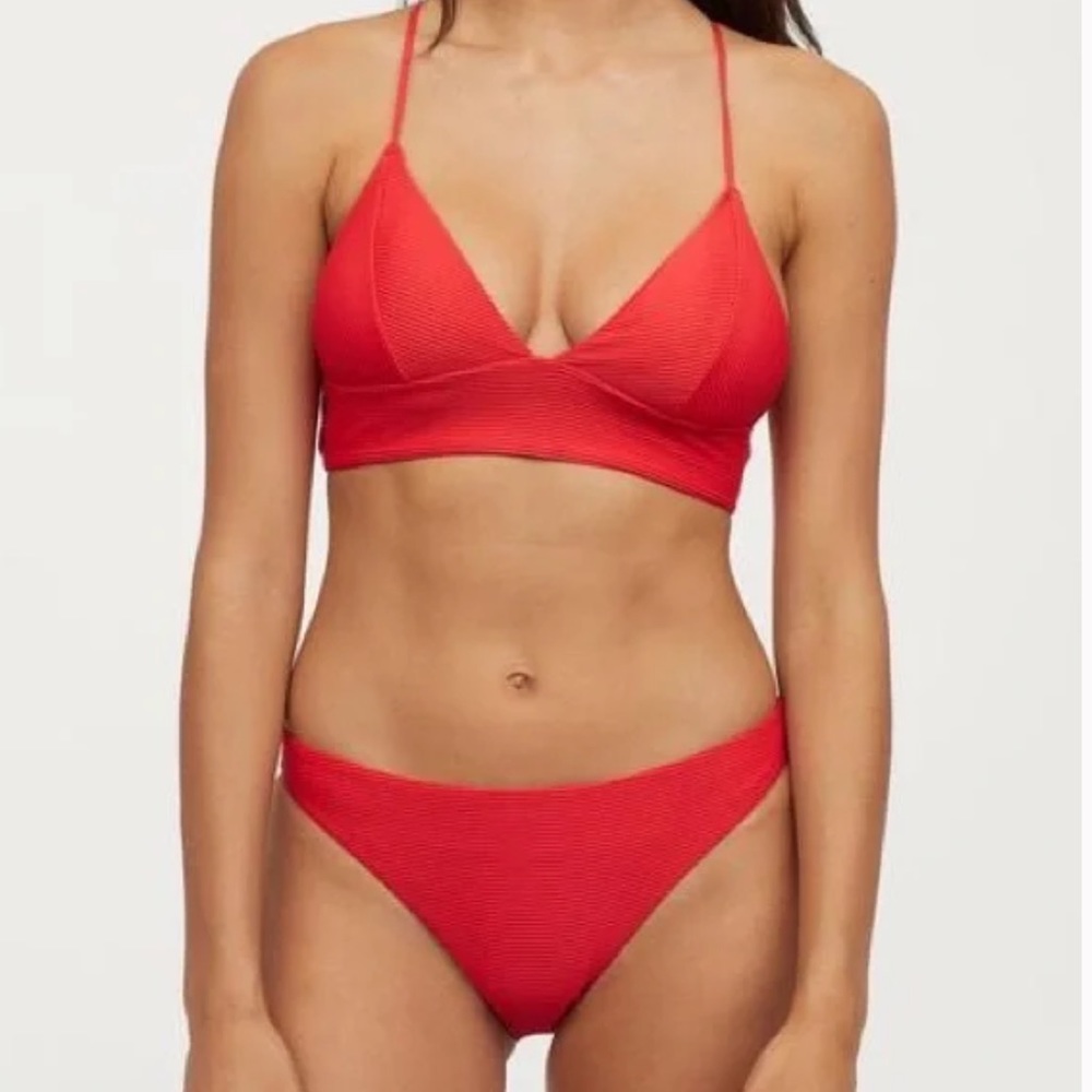 H&M Red Ribbed Bikini Set, size US 4, EUC